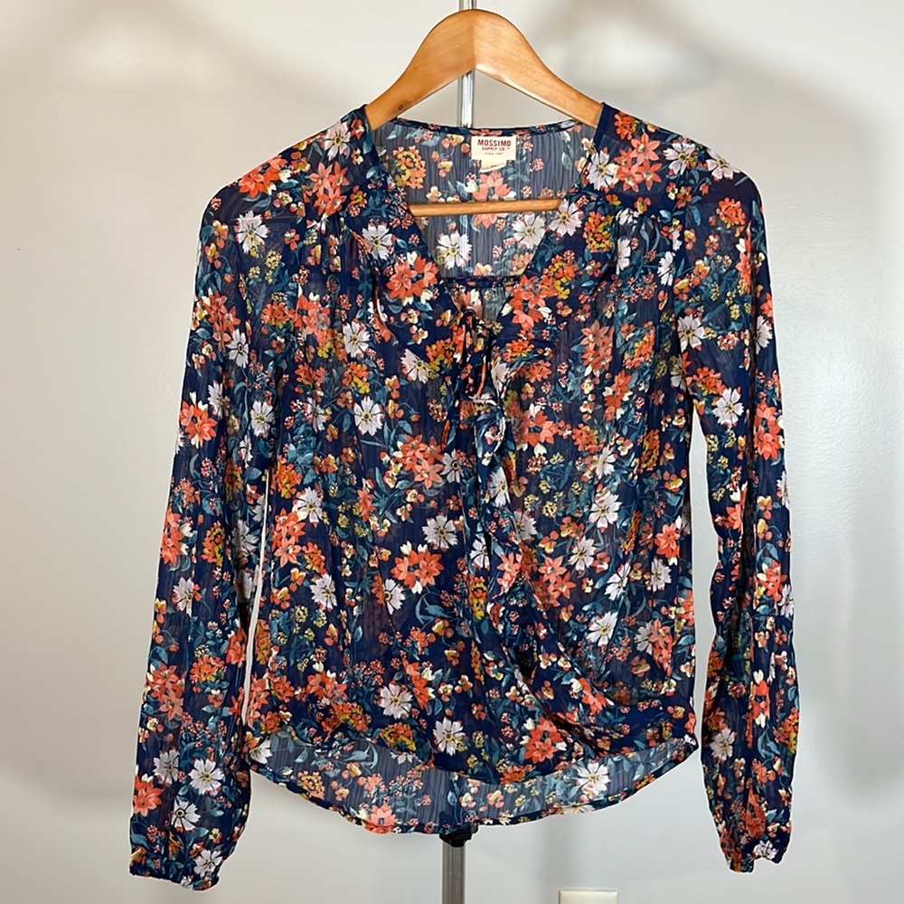 Mossimo Supply Co. Floral Blouse - Navy and Coral